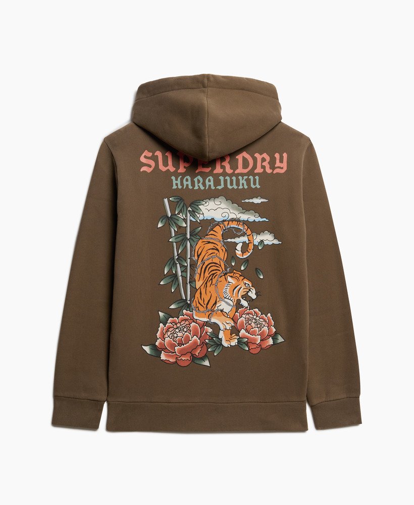 oversized hoodie met tattoo-print in donker kaki