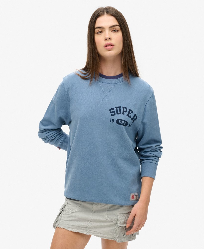 oversized sportieve sweater met print in wedgewood blue