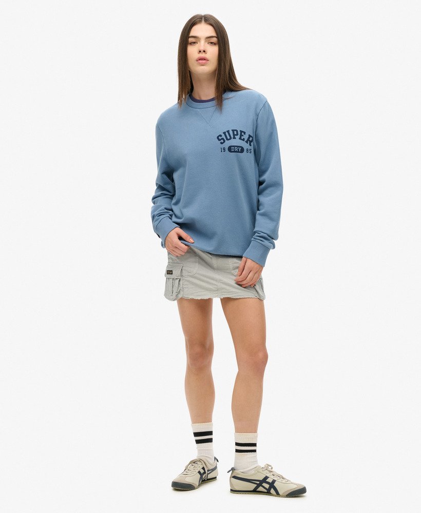 oversized sportieve sweater met print in wedgewood blue