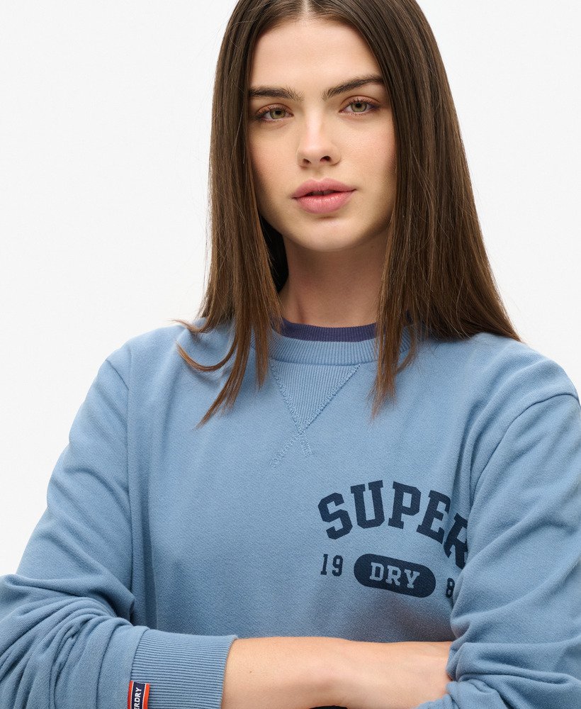 oversized sportieve sweater met print in wedgewood blue