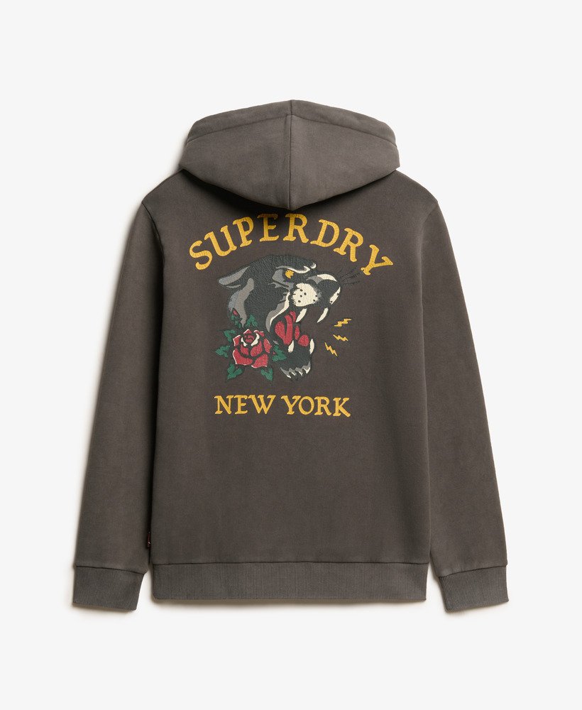 oversized hoodie met tattoo-print op de rug in vintage zwart.