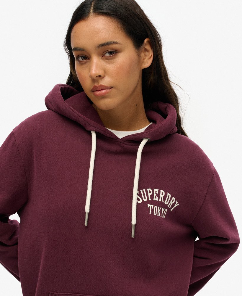 oversized hoodie met tattoo-print op de rug in vijgpaars