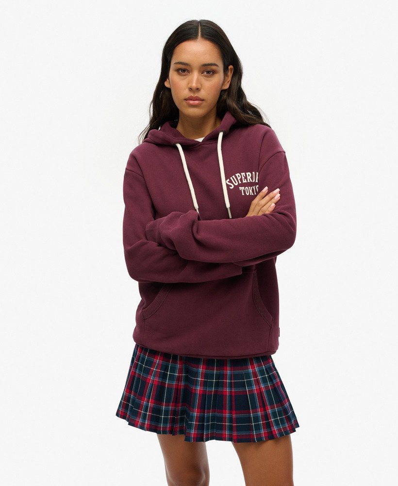 oversized hoodie met tattoo-print op de rug in vijgpaars