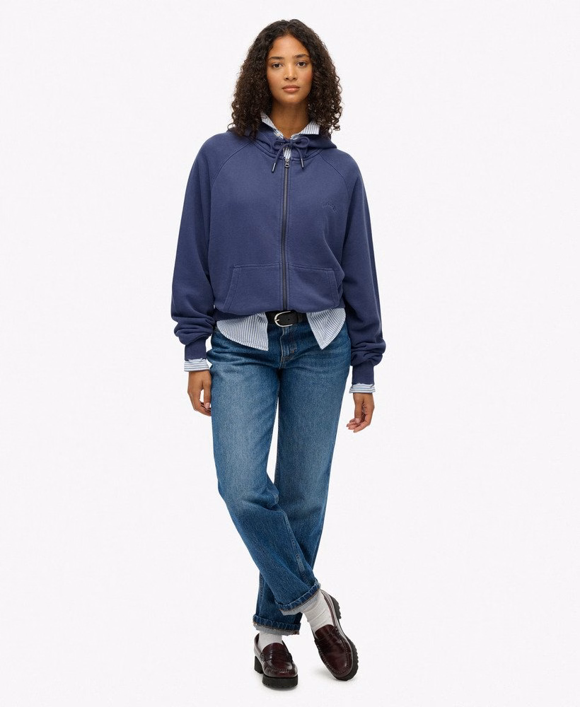 Essential Logo Garment Dyed Zip Hoodie