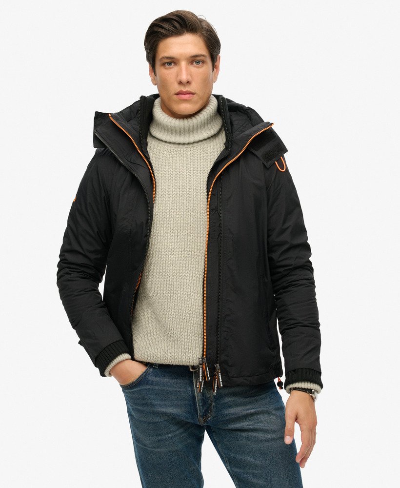 pop zip hood arctic sd-windcheater jacket in zwartfluororanje