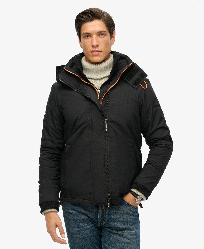 pop zip hood arctic sd-windcheater jacket in zwartfluororanje