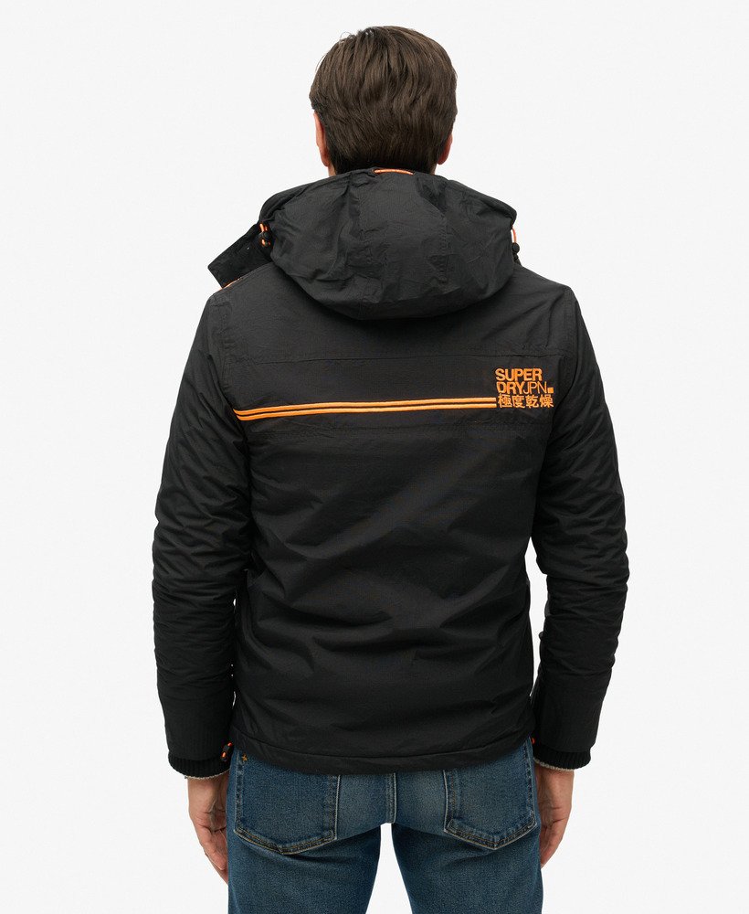 pop zip hood arctic sd-windcheater jacket in zwartfluororanje
