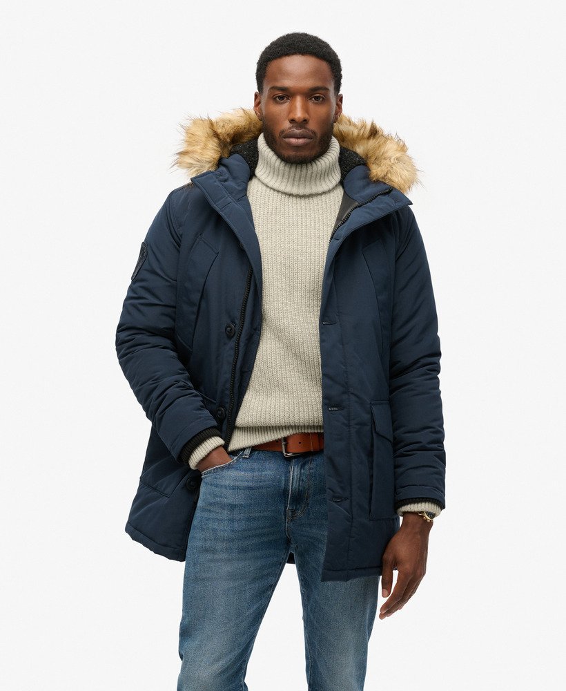 everest parka met capuchon van imitatiebont in nordic chrome navy