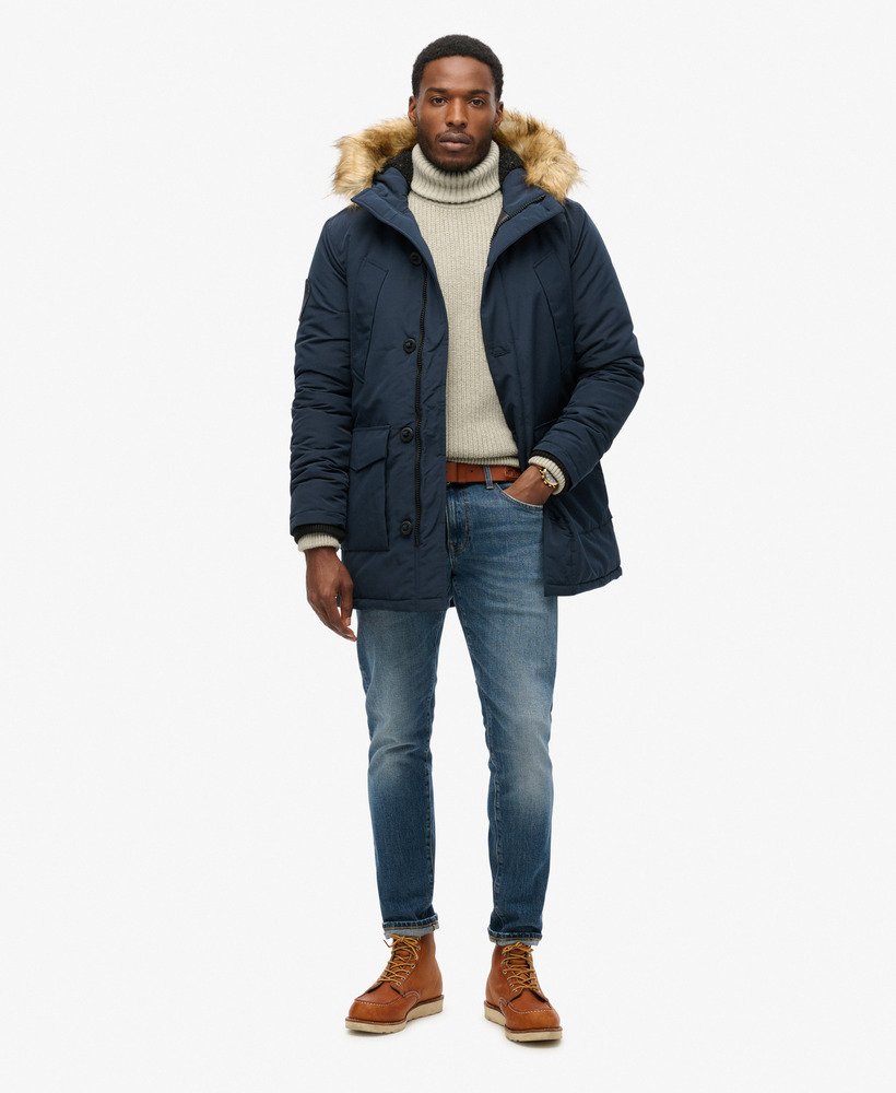 everest parka met capuchon van imitatiebont in nordic chrome navy