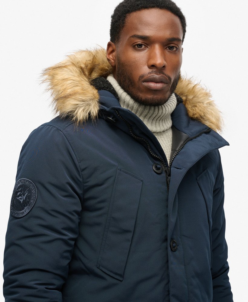 everest parka met capuchon van imitatiebont in nordic chrome navy