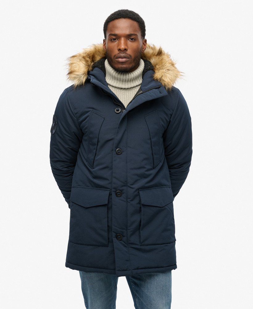everest parka met capuchon van imitatiebont in nordic chrome navy