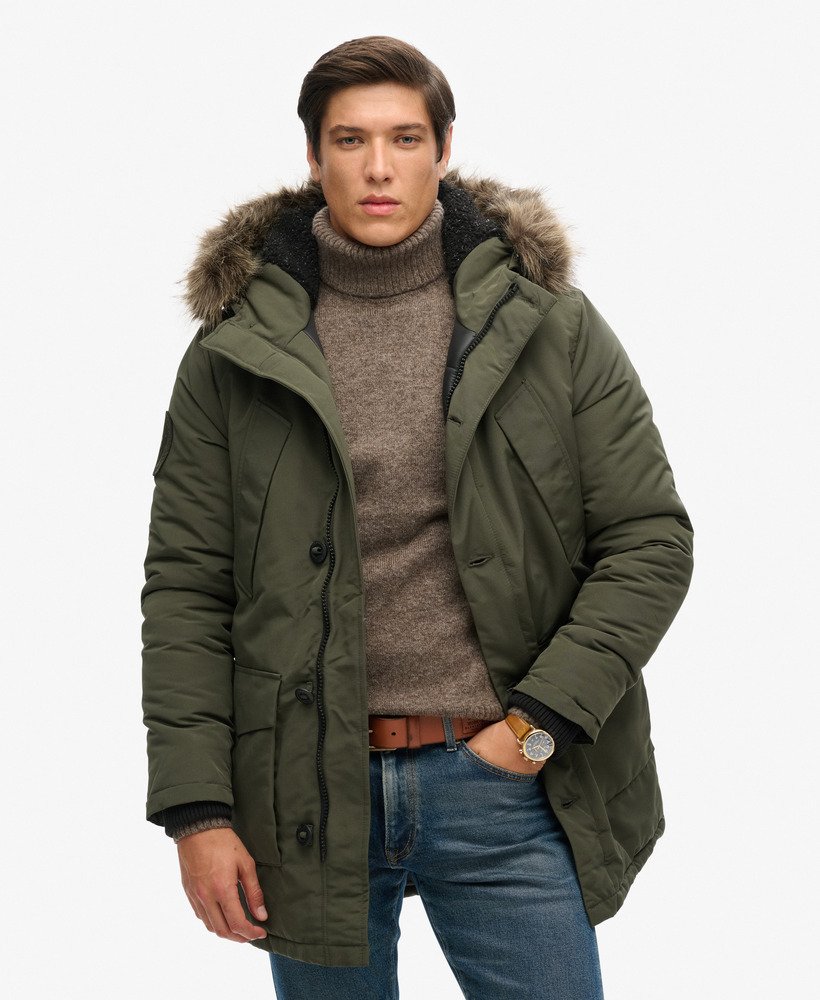 everest parka met capuchon van imitatiebont in olijfgroen surplus goods.