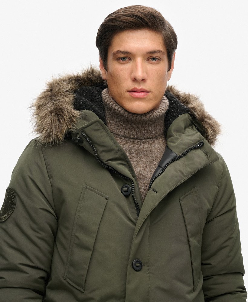 everest parka met capuchon van imitatiebont in olijfgroen surplus goods.