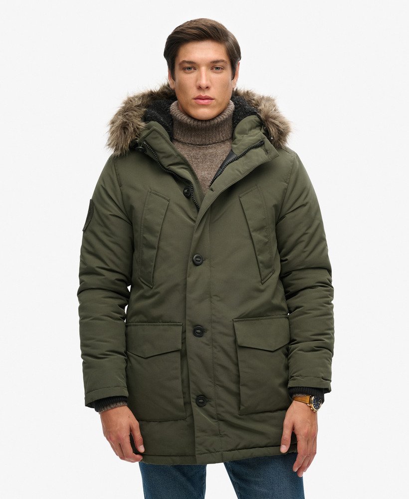 everest parka met capuchon van imitatiebont in olijfgroen surplus goods.