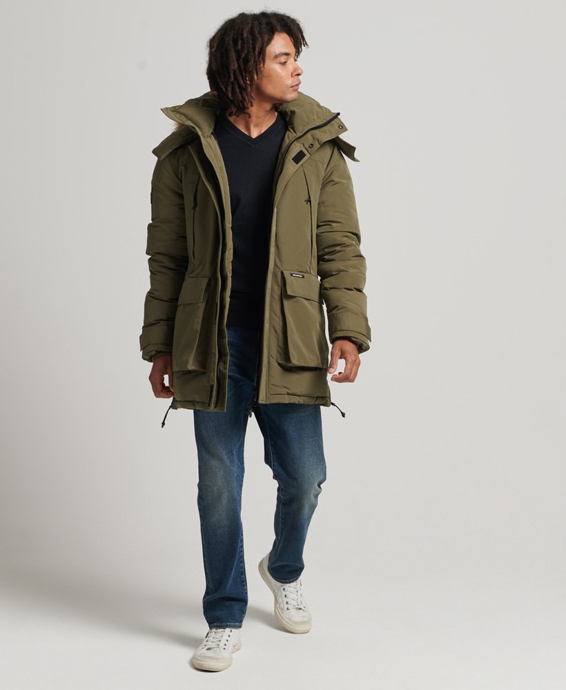 everest parka met capuchon van imitatiebont in gewassen kaki