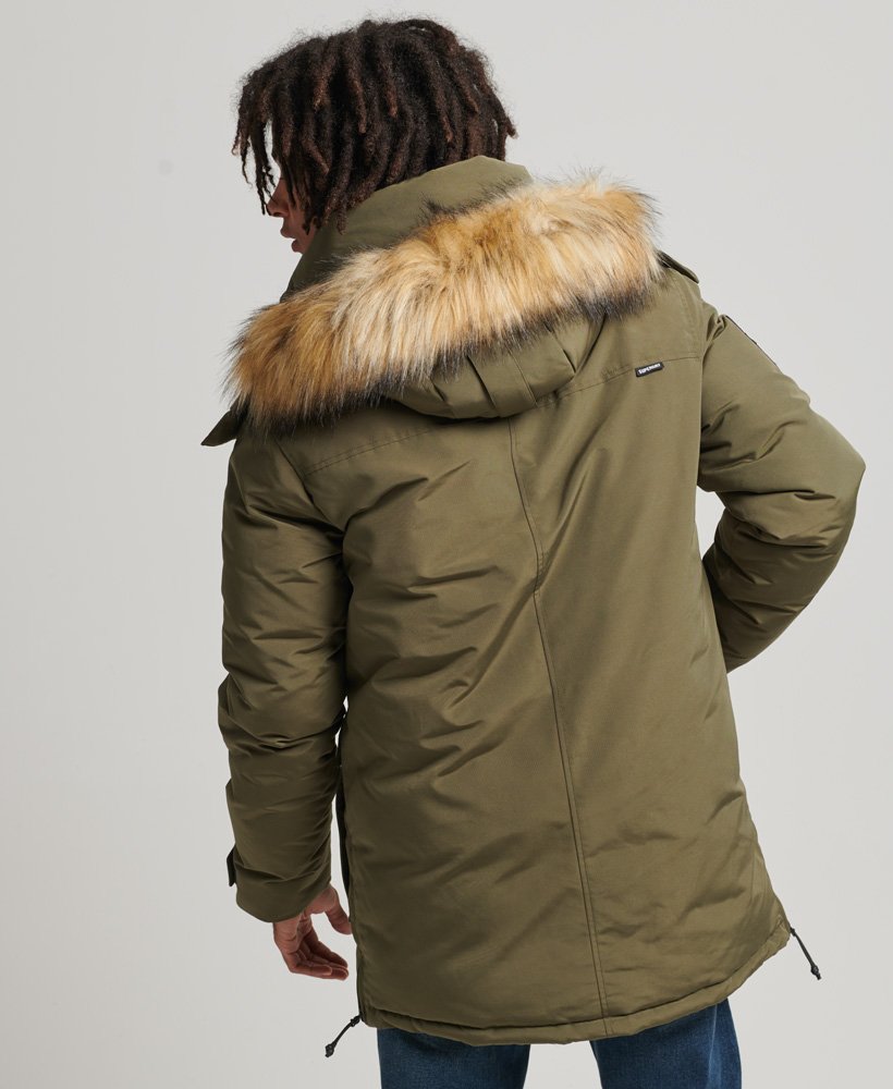 everest parka met capuchon van imitatiebont in gewassen kaki
