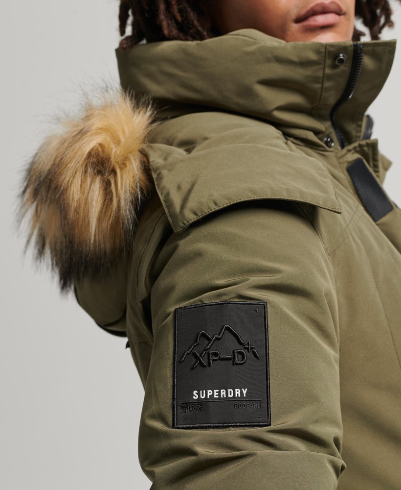 everest parka met capuchon van imitatiebont in gewassen kaki