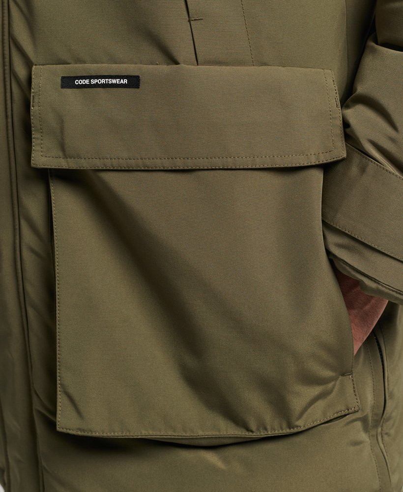 everest parka met capuchon van imitatiebont in gewassen kaki