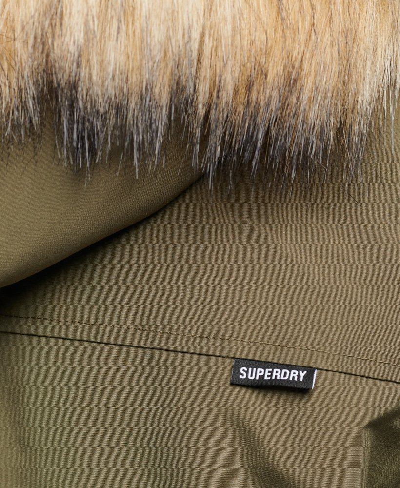 everest parka met capuchon van imitatiebont in gewassen kaki