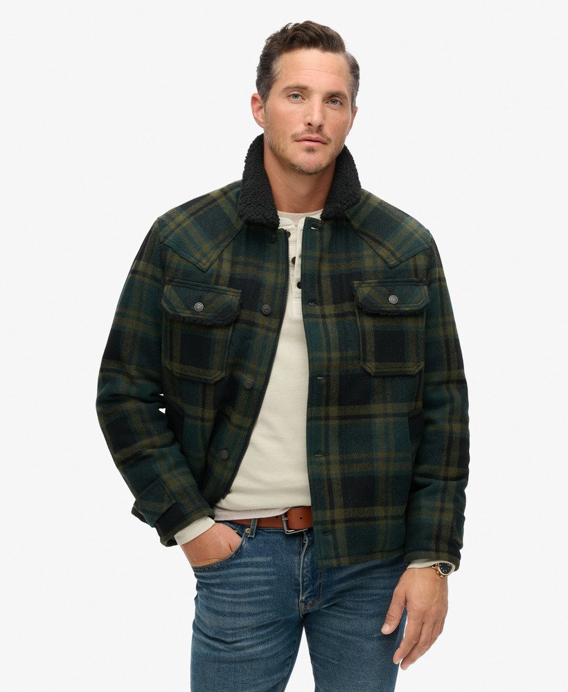 de merchant store - wollen werkjas in merchant green check
