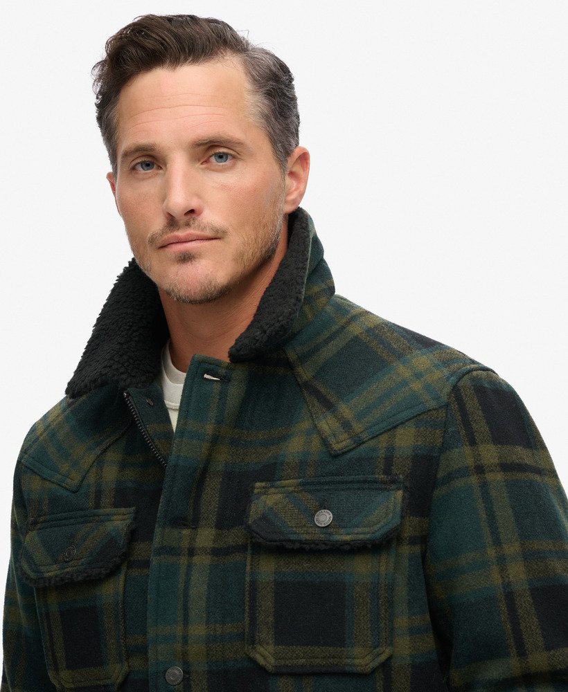 de merchant store - wollen werkjas in merchant green check