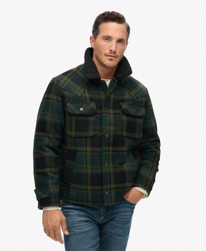 de merchant store - wollen werkjas in merchant green check