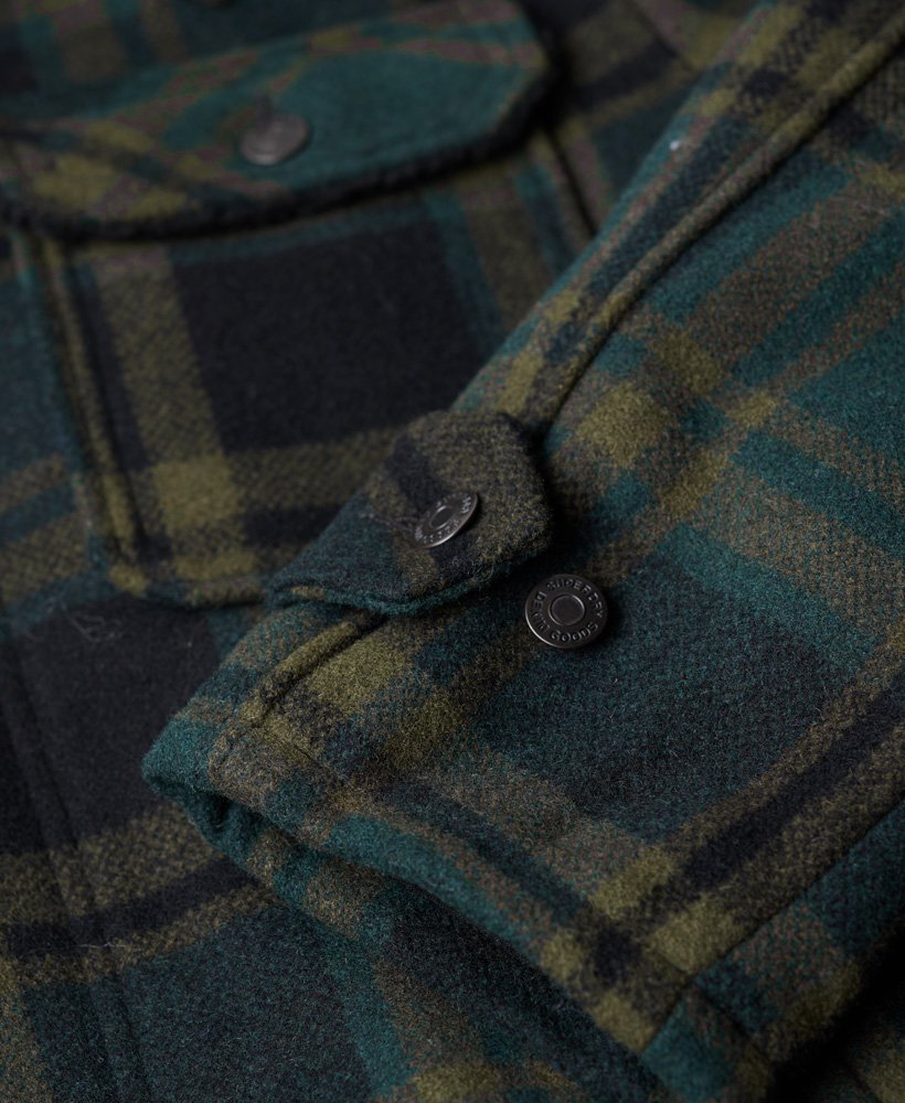 de merchant store - wollen werkjas in merchant green check