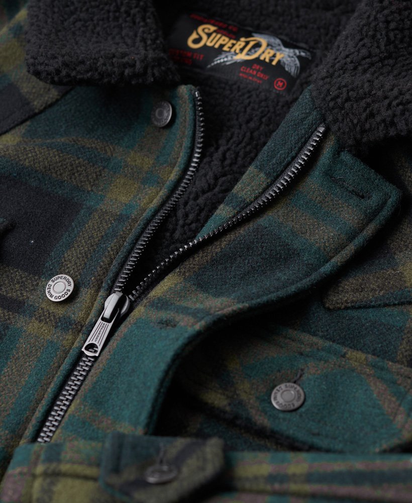 de merchant store - wollen werkjas in merchant green check