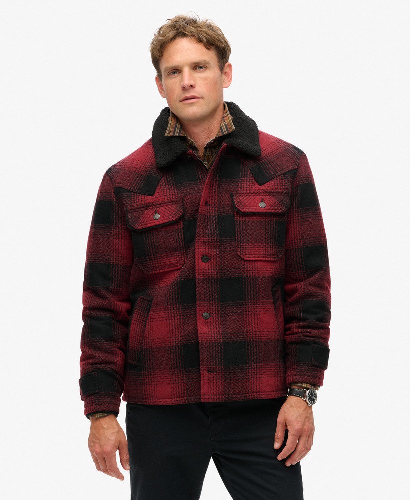 de merchant store - wollen werkjas in merchant rhubarb red check