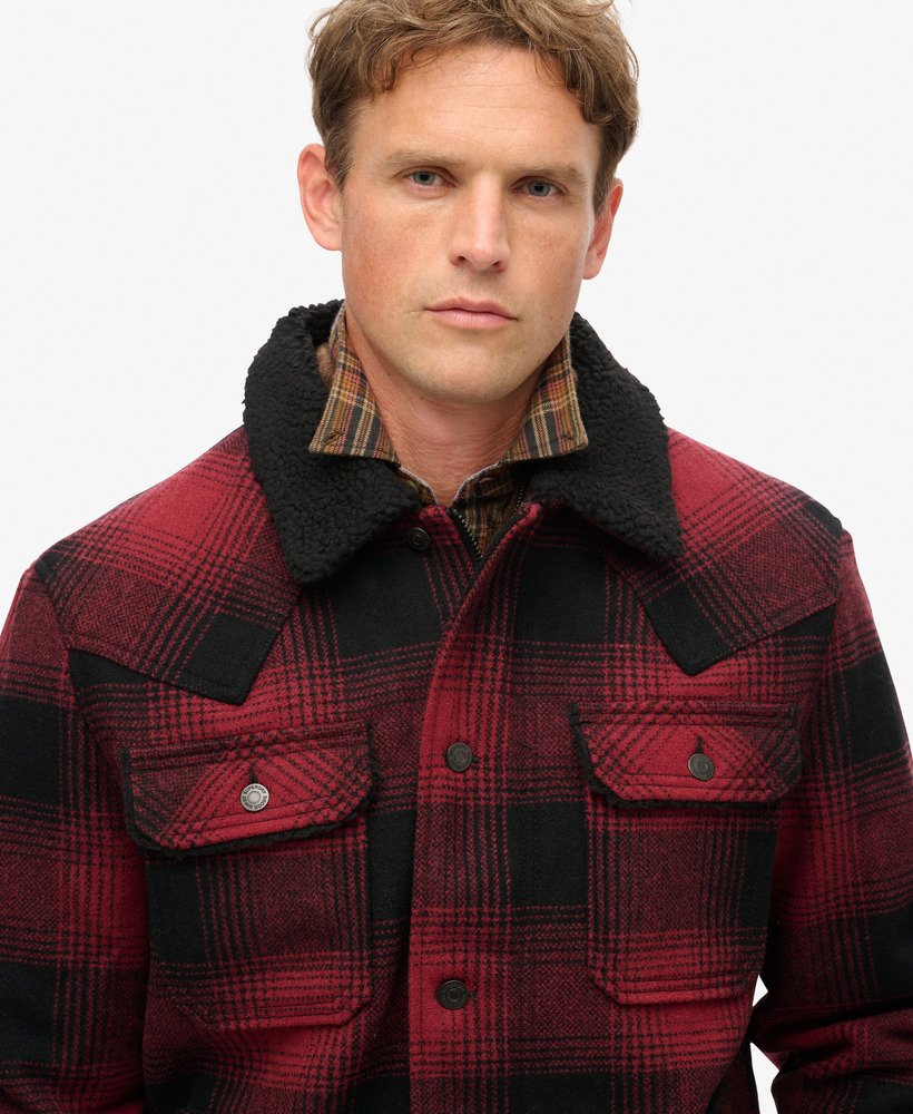 de merchant store - wollen werkjas in merchant rhubarb red check