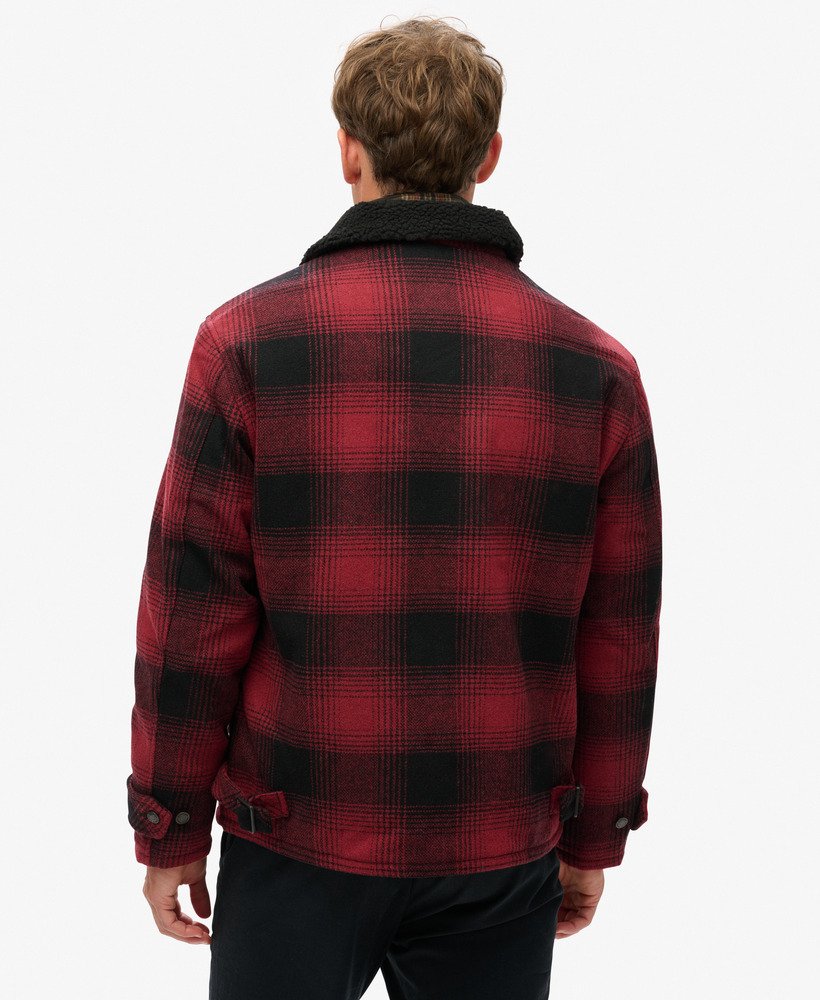 de merchant store - wollen werkjas in merchant rhubarb red check