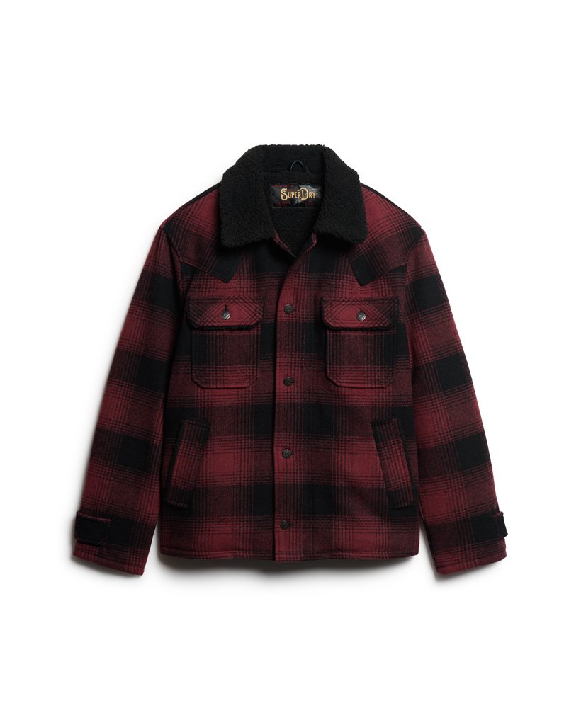 de merchant store - wollen werkjas in merchant rhubarb red check