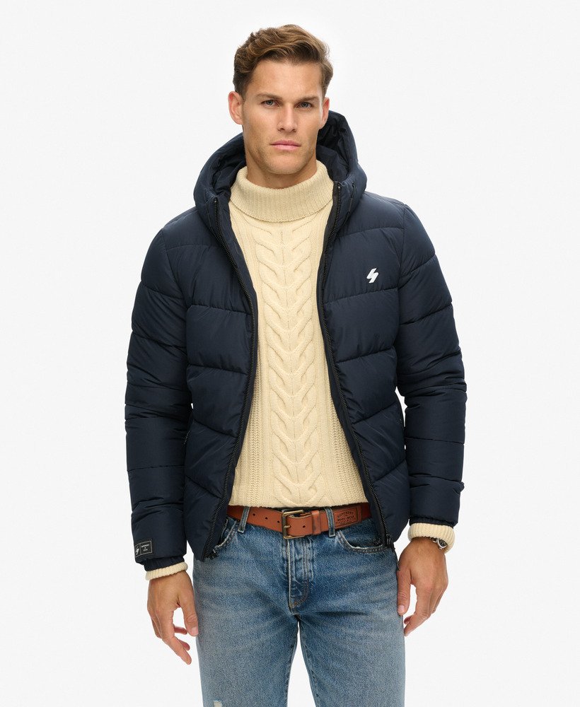 gewatteerde sportjas met capuchon in eclipse navy