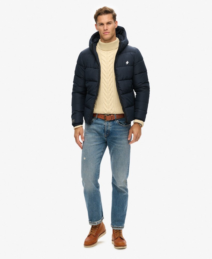 gewatteerde sportjas met capuchon in eclipse navy