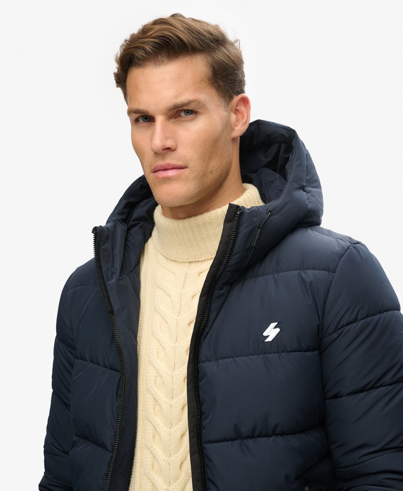 gewatteerde sportjas met capuchon in eclipse navy