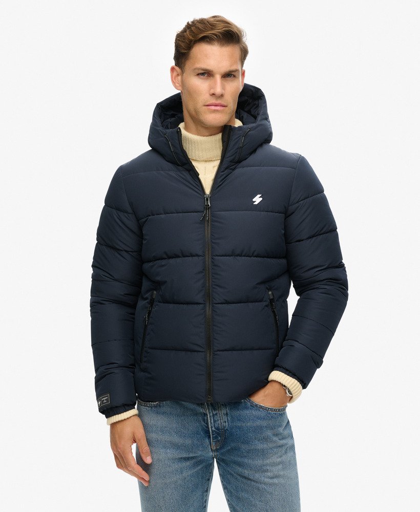 gewatteerde sportjas met capuchon in eclipse navy