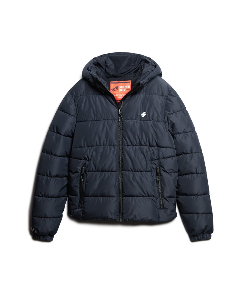gewatteerde sportjas met capuchon in eclipse navy