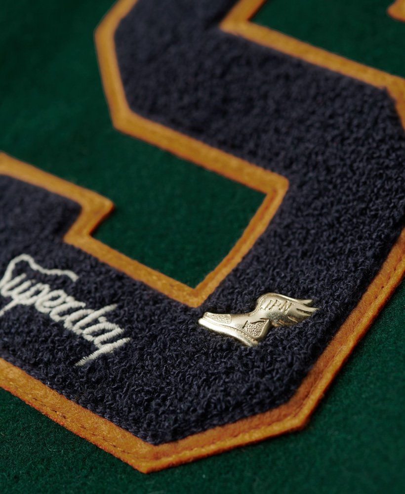 college varsity bomberjack met patches in emaillegroen
