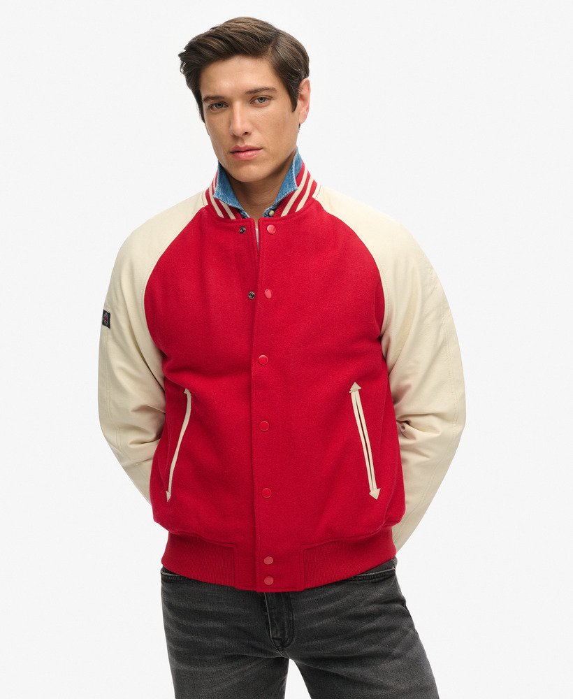 college varsity bomberjack in varsity red