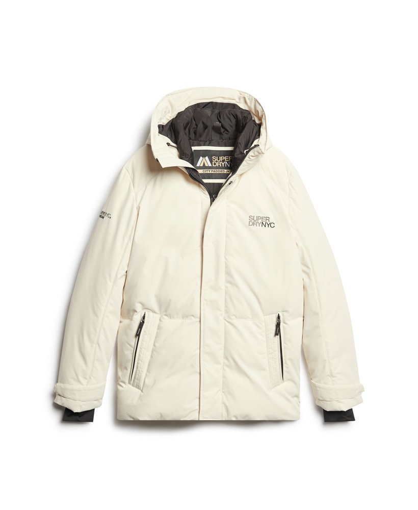 city gewatteerde windparka met capuchon in nordic bone grey