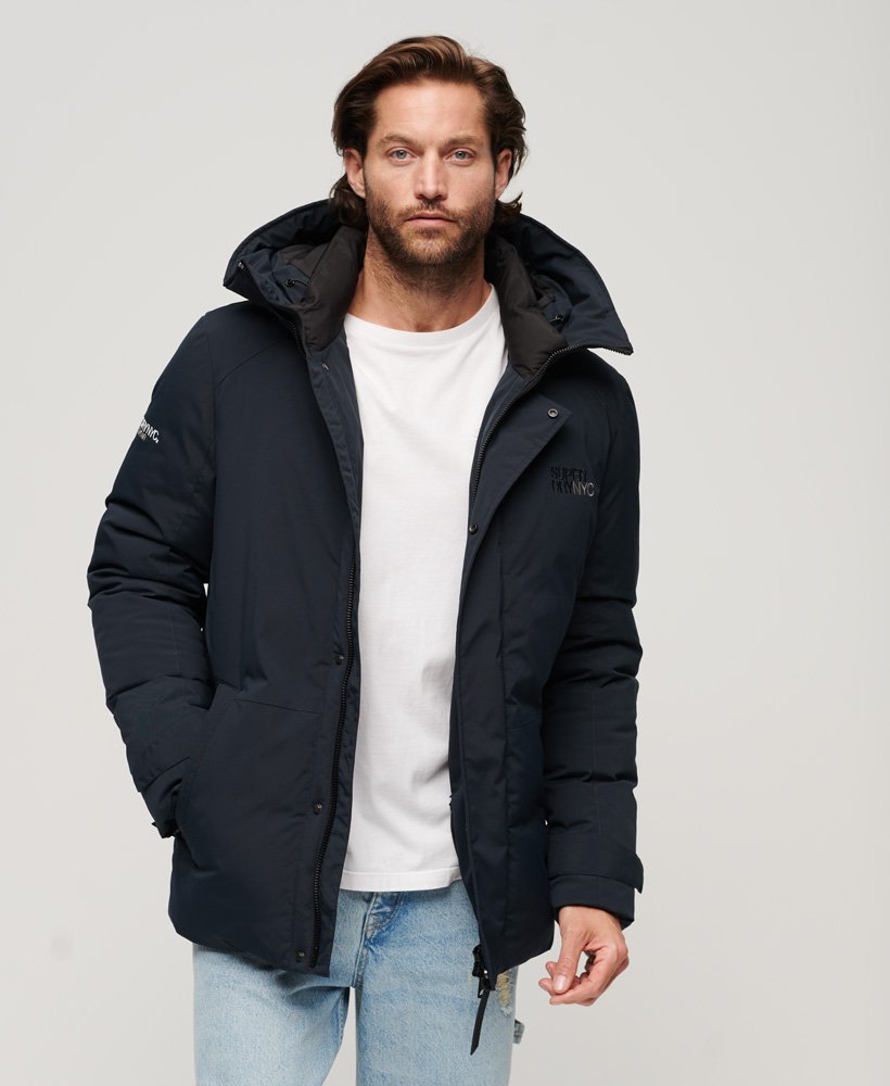 city gewatteerde windparka met capuchon in eclipse navy