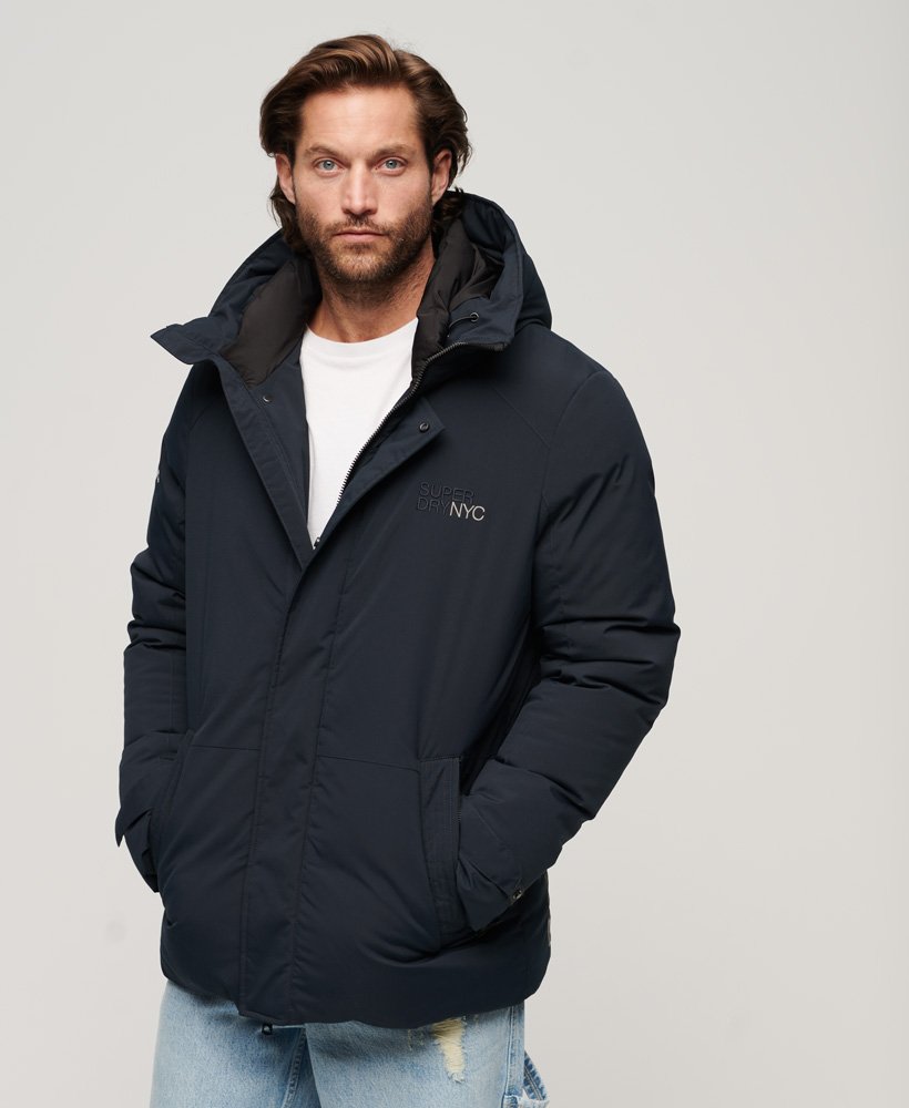 city gewatteerde windparka met capuchon in eclipse navy