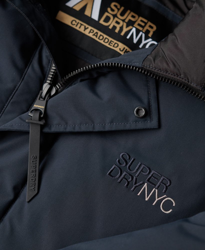 city gewatteerde windparka met capuchon in eclipse navy