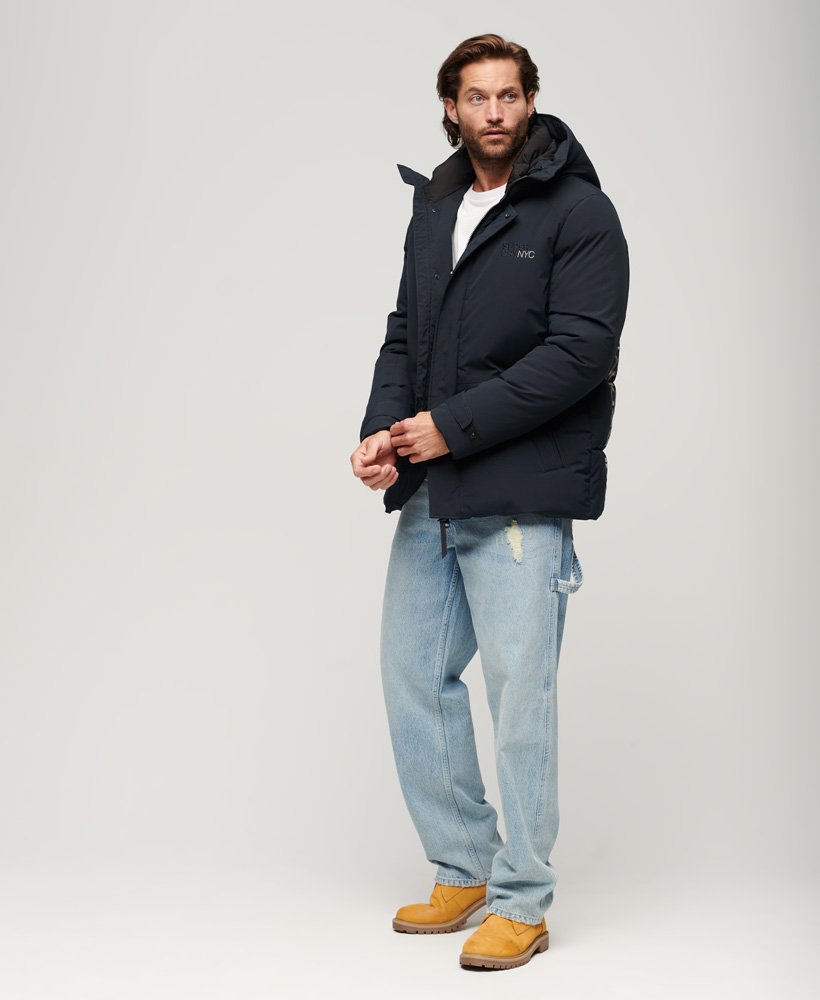 city gewatteerde windparka met capuchon in eclipse navy
