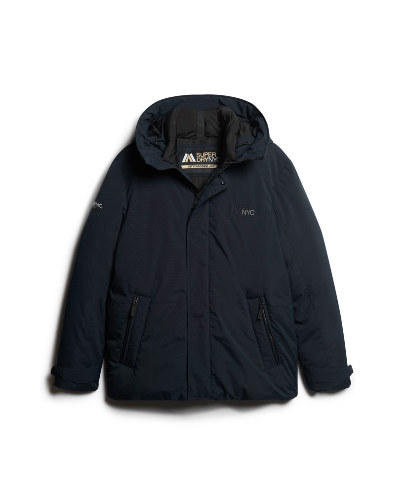 city gewatteerde windparka met capuchon in eclipse navy