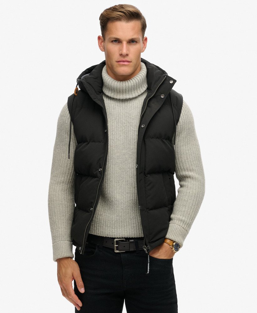 everest gewatteerd vest met capuchon in gitzwart
