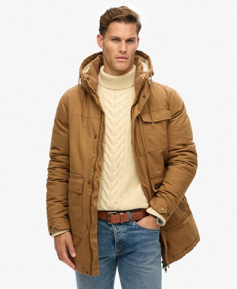 workwear parka met capuchon in de kleur tabaksbruin van denim co.