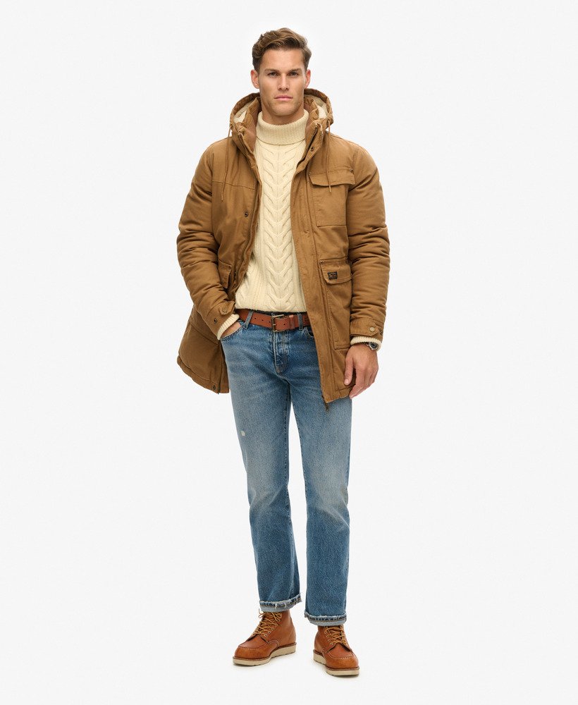 workwear parka met capuchon in de kleur tabaksbruin van denim co.
