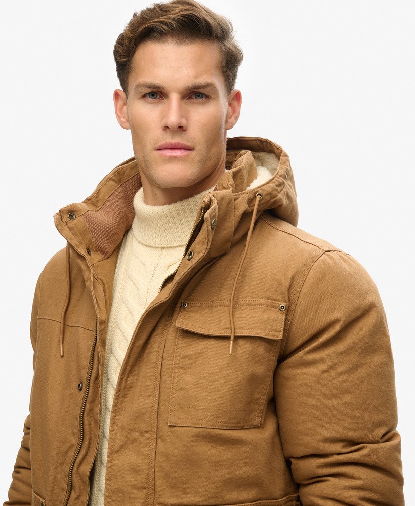 workwear parka met capuchon in de kleur tabaksbruin van denim co.
