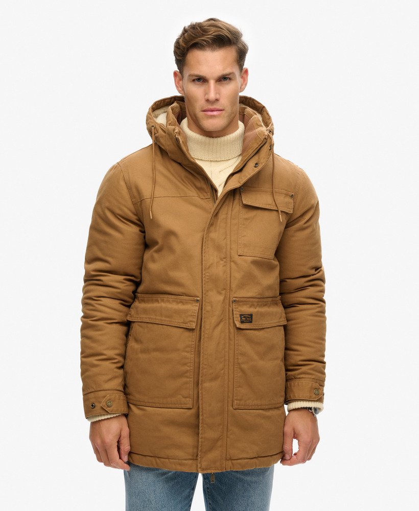workwear parka met capuchon in de kleur tabaksbruin van denim co.
